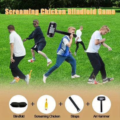 Screaming Chicken Party Game - Blindfold & Stick Set For 6 Players