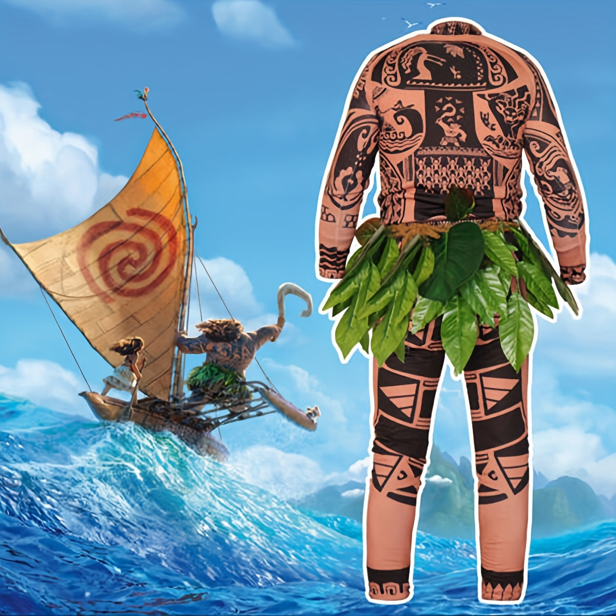 Men'S Maui Tattoo Cosplay Costume Set