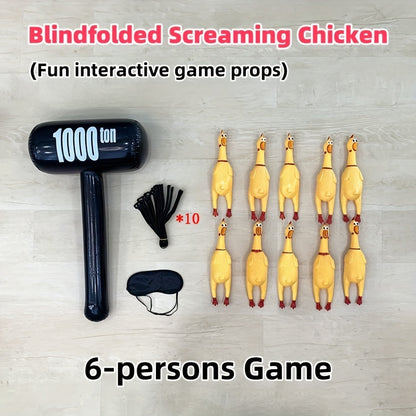 Screaming Chicken Party Game - Blindfold & Stick Set For 6 Players