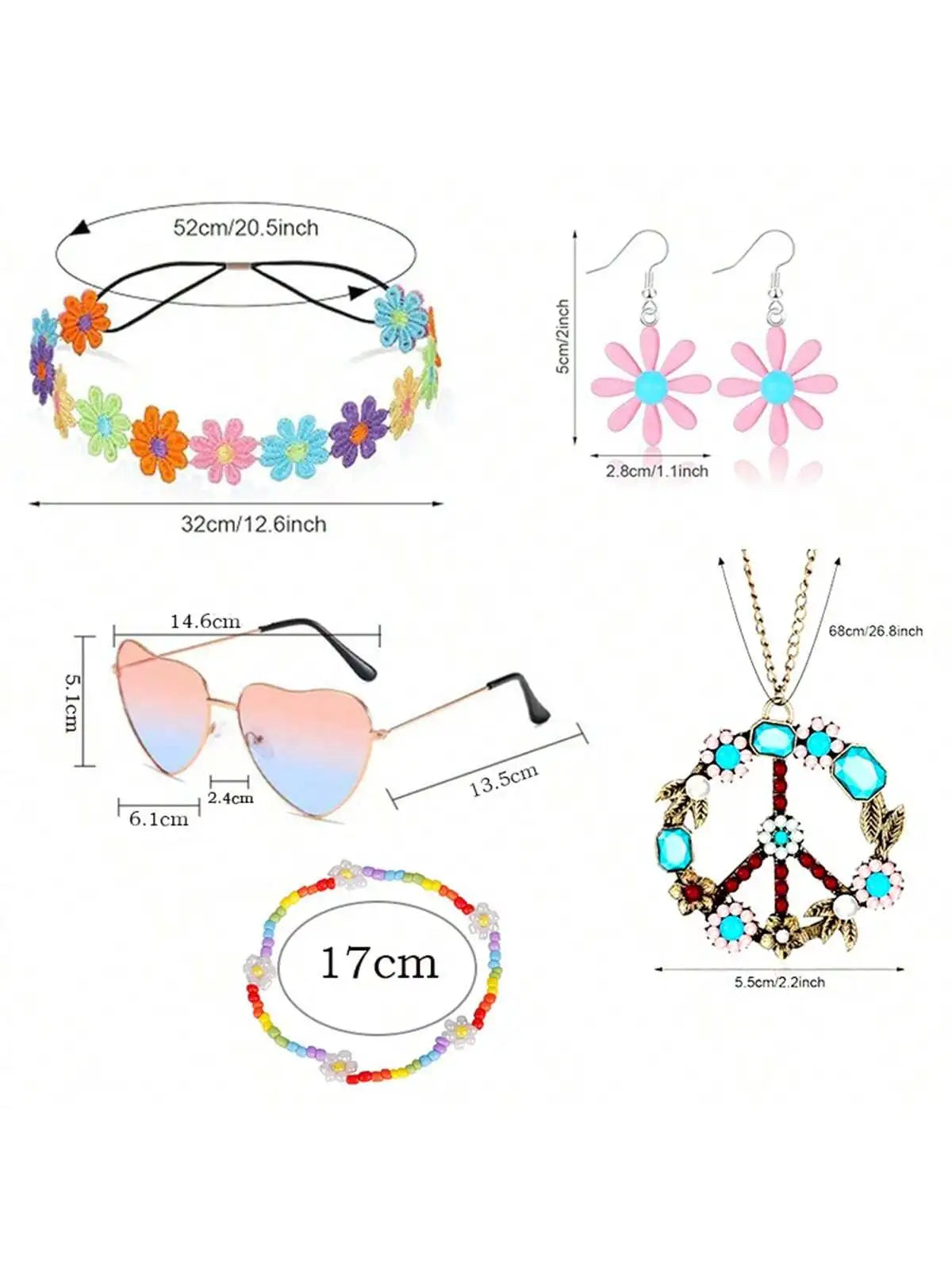 6 Pieces Hippie Accessory Set