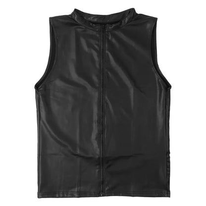 Mens Sexy Soft Leather Sleeveless Shirts