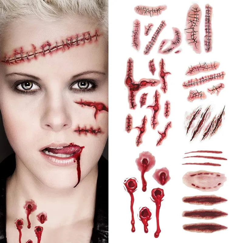 6pcs Halloween Bloody Wound Tattoo Stickers