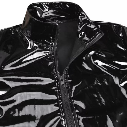 S-7XL Plus Size Mens Sexy Shiny Wetlook Leather Shirt