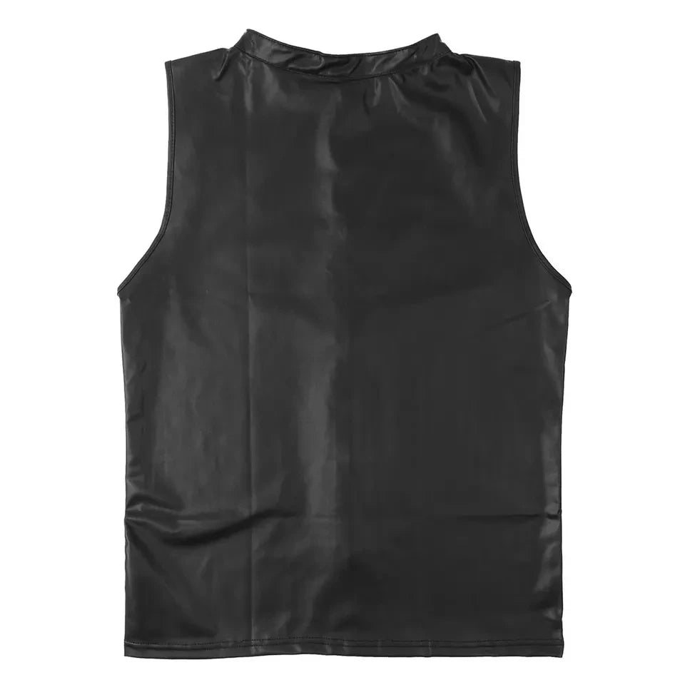 Mens Sexy Soft Leather Sleeveless Shirts