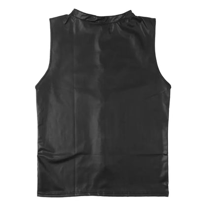 Mens Sexy Soft Leather Sleeveless Shirts