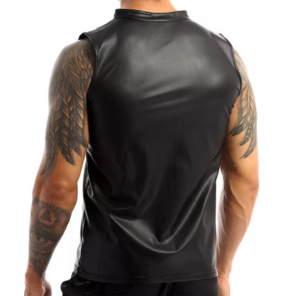 Mens Sexy Soft Leather Sleeveless Shirts