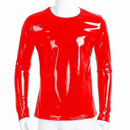 Mens  PVC Leather Long Sleeve Shirt