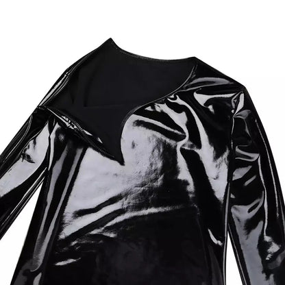 Mens  PVC Leather Long Sleeve Shirt