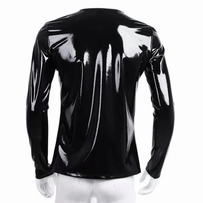 Mens  PVC Leather Long Sleeve Shirt