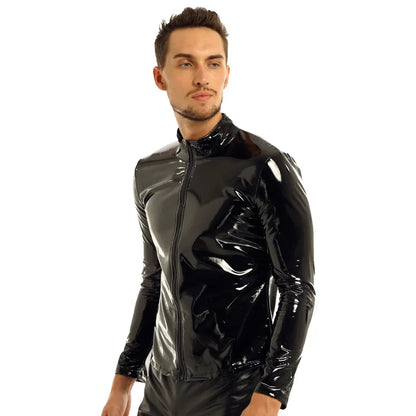 Mens Sexy Shiny Wetlook Leather Shirt