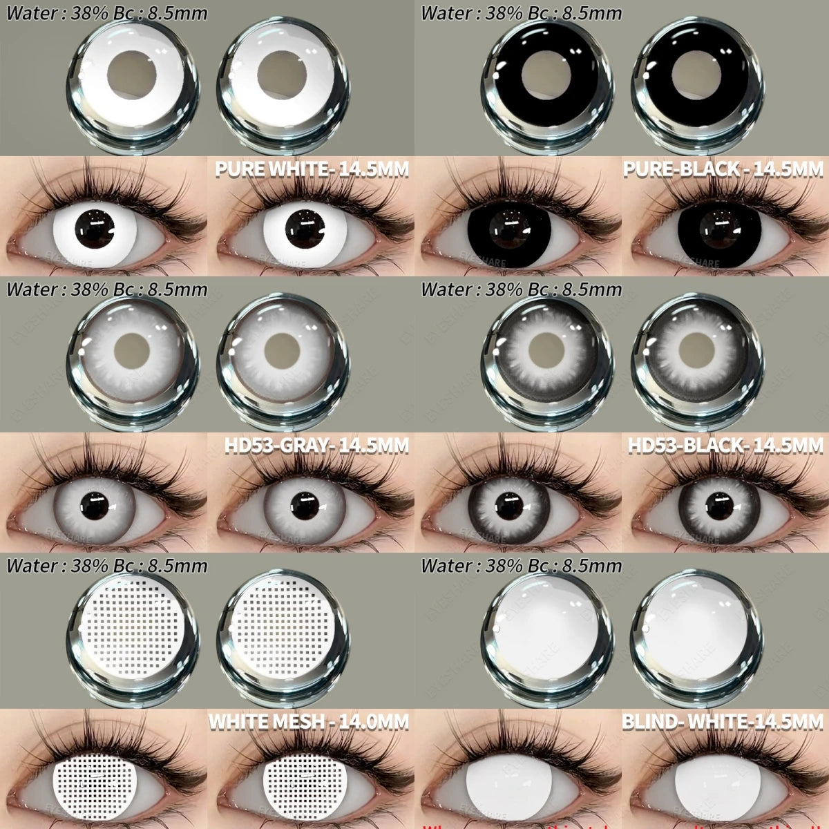 EYESHARE 2 uds Cosplay contacto de color blanco/negro 