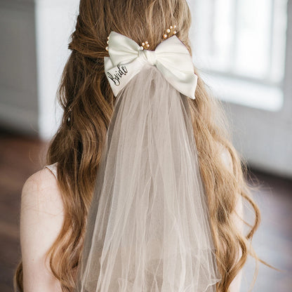 White Bride Bow Veil