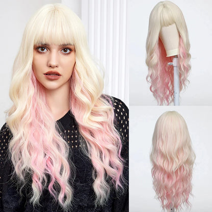 Blonde Pink Long Curly Wig