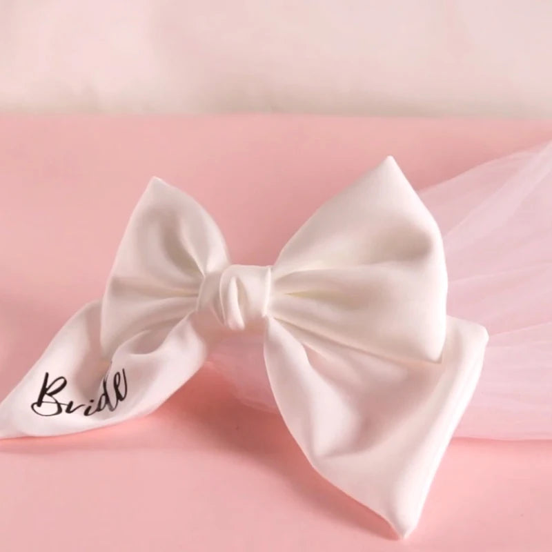 White Bride Pearl Hair Bow Veil