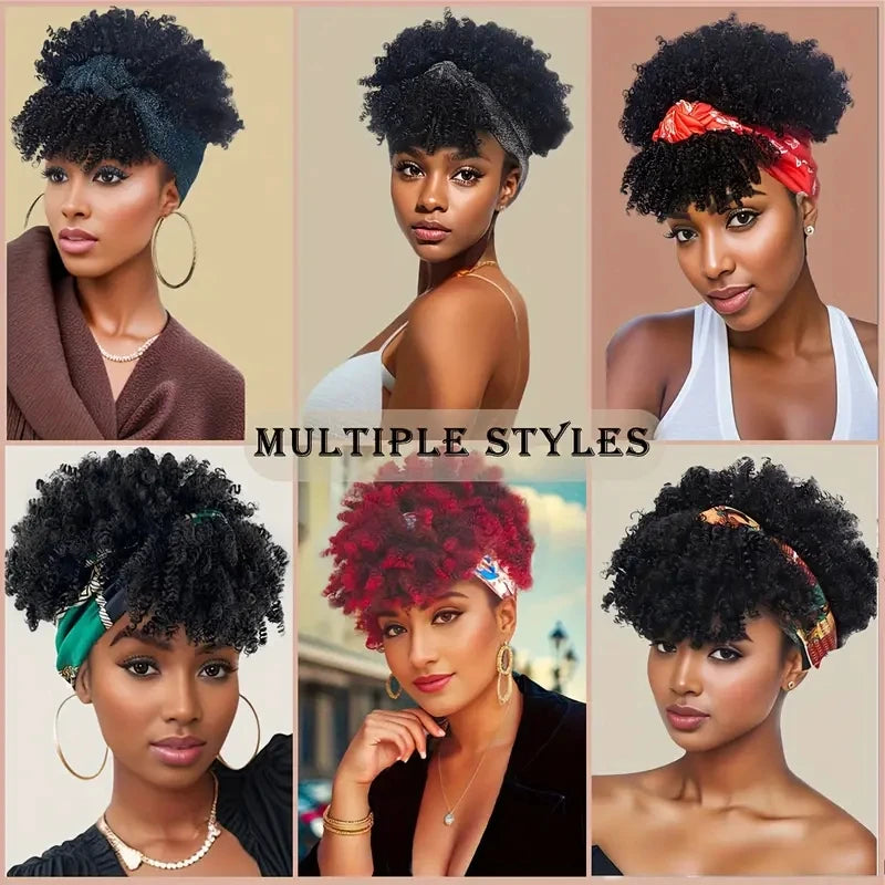 Short Kinky Curly Headband Wig