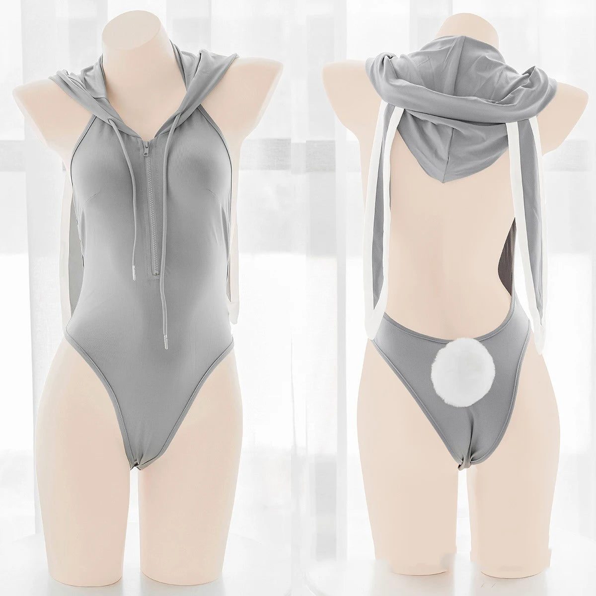 Bunny Gray Hooded Bodysuit