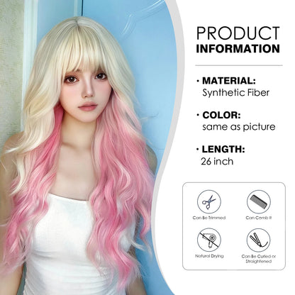 Blonde Pink Long Curly Wig