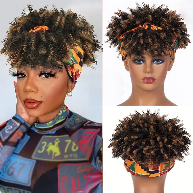 Short Kinky Curly Headband Wig