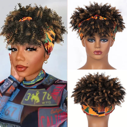 Short Kinky Curly Headband Wig