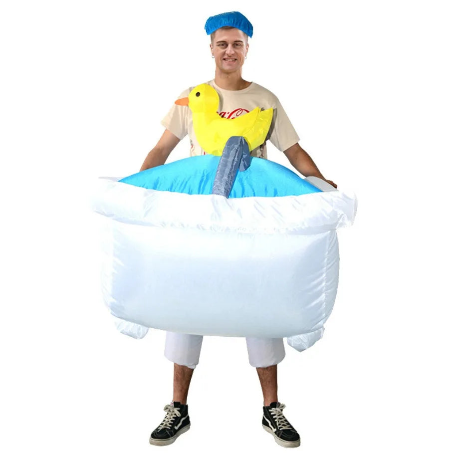 Inflatable Bathtub with Rubber Duck and Toilet Costume