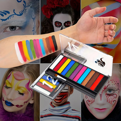 12-Color Water-Soluble Face Body Paint with Brush Set