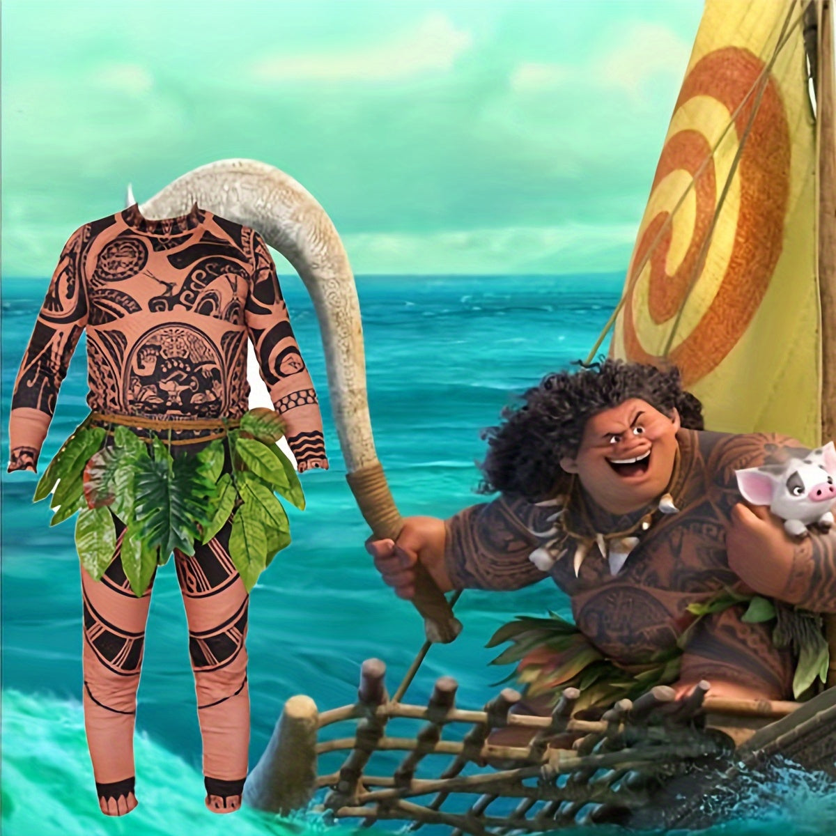 Men'S Maui Tattoo Cosplay Costume Set